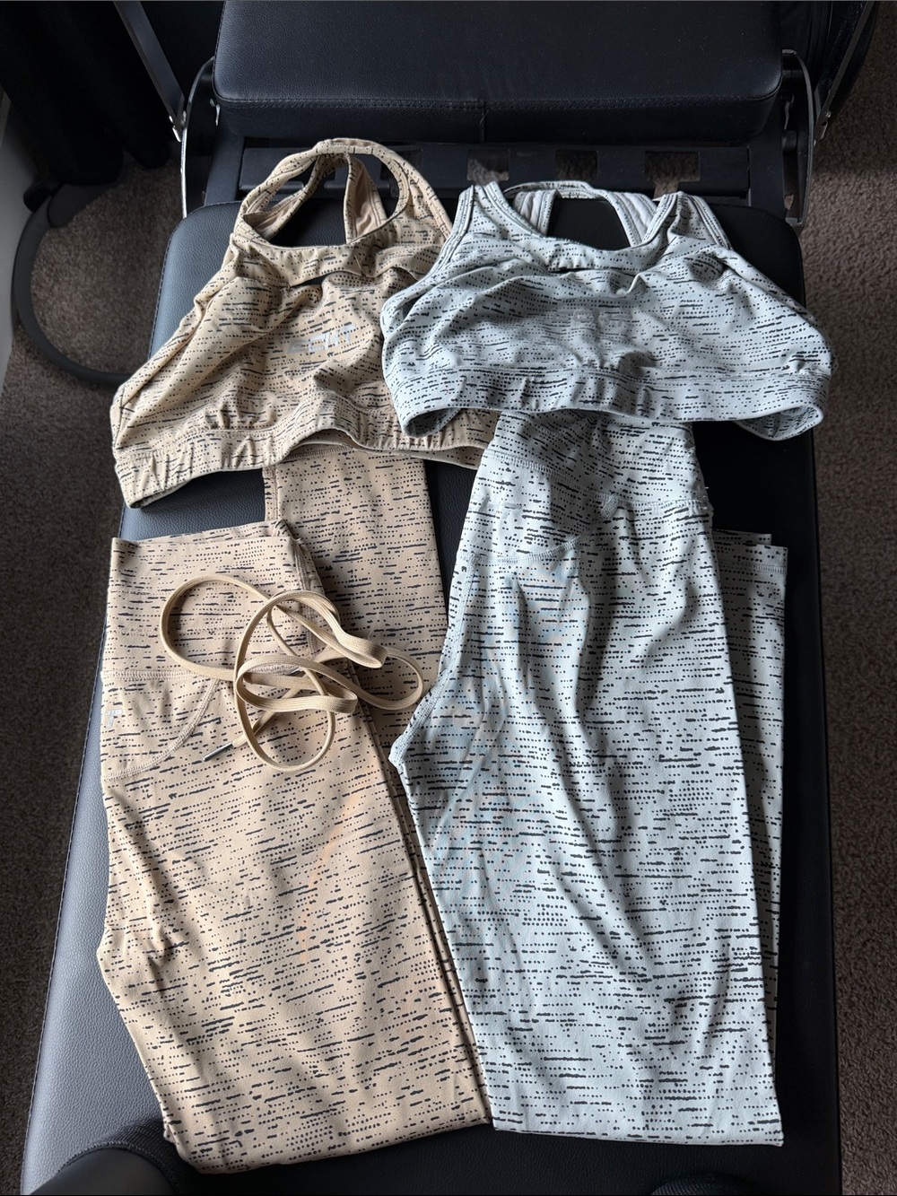 ECHT Beige and Gray Seamless Racerback Sports Bra & Legging Set